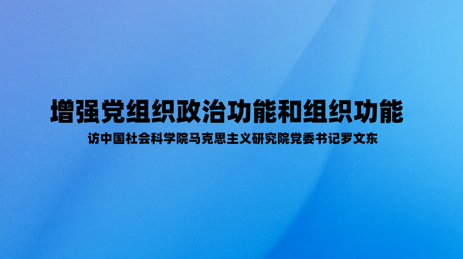 增强党组织政治功能和组织功能 访中国社会科学院马克思主义研究院党委书记罗文东