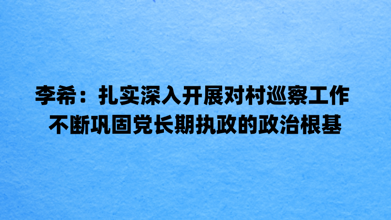 李希：扎实深入开展对村巡察工作 不断巩固党长期执政的政治根基