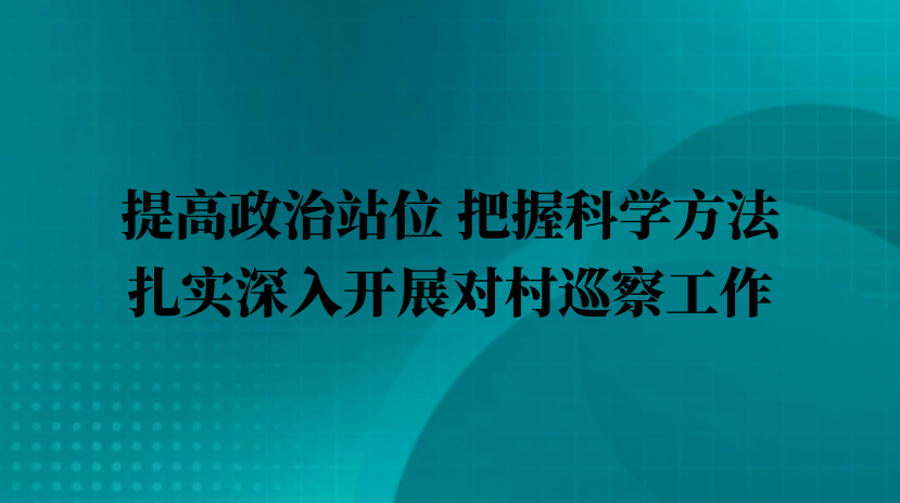 提高政治站位 把握科学方法 扎实深入开展对村巡察工作